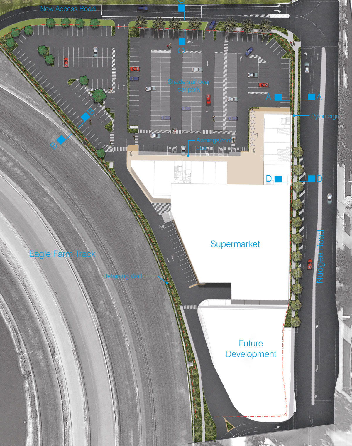 Landscape plan of shopping precinct from DA A004449974