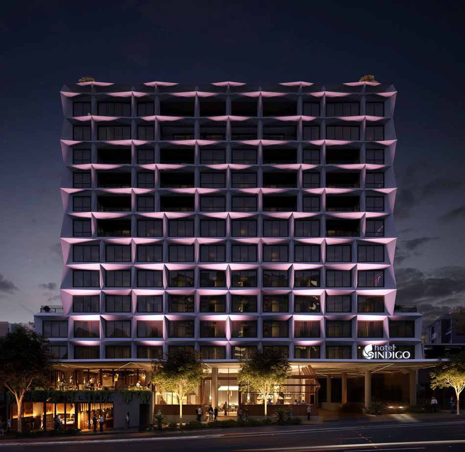 Artist's impression of Hotel Indigo night facade lighting