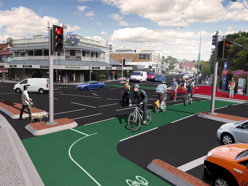 Artist's impression of proposed bike lanes on Stanley Street intersection
