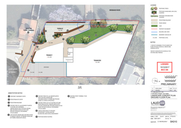 Ground level landscaping plan of 2 Oxford Street, Bulimba