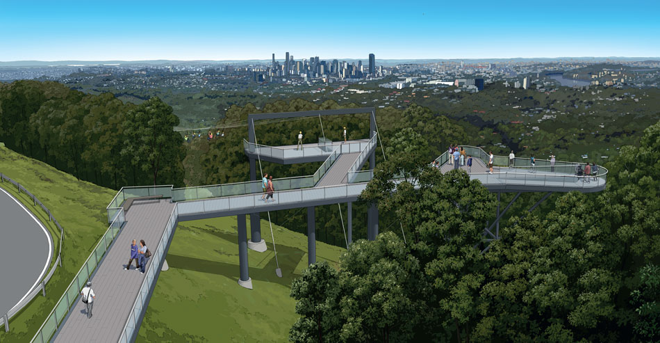 Artist's impression of Mt Coot-tha zipline departure and lookout