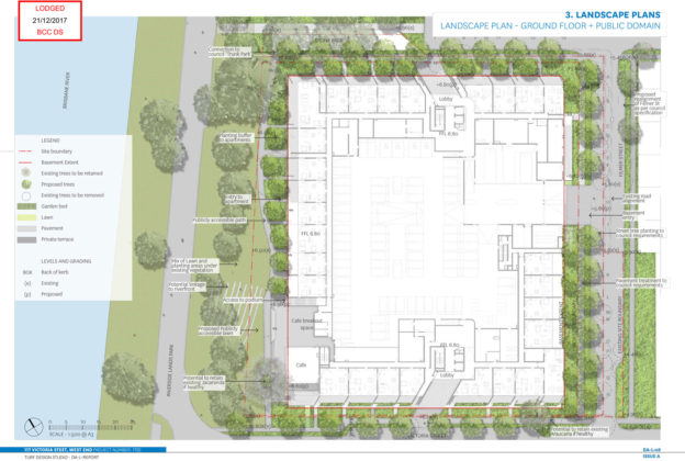 Proposed ground level landscaping at 117 Victoria Street, West End