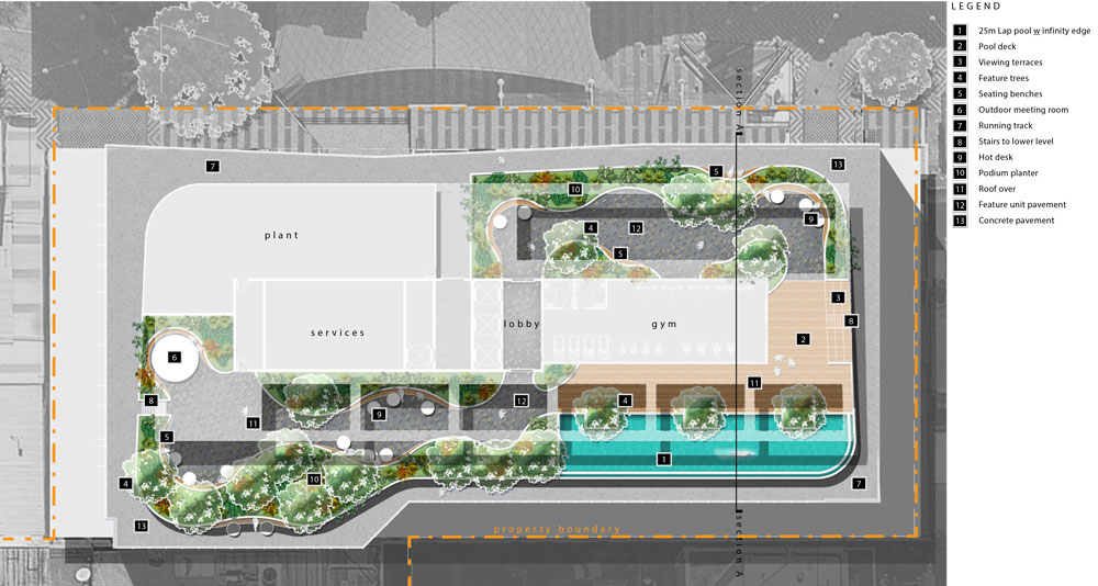 Proposed rooftop recreation deck for commercial tenant users