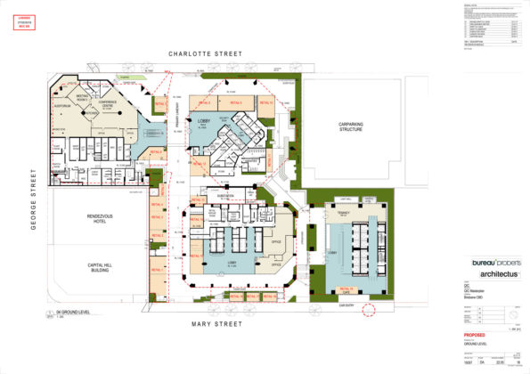Proposed ground floor plan layout of QIC's triplets and 62 Mary Street