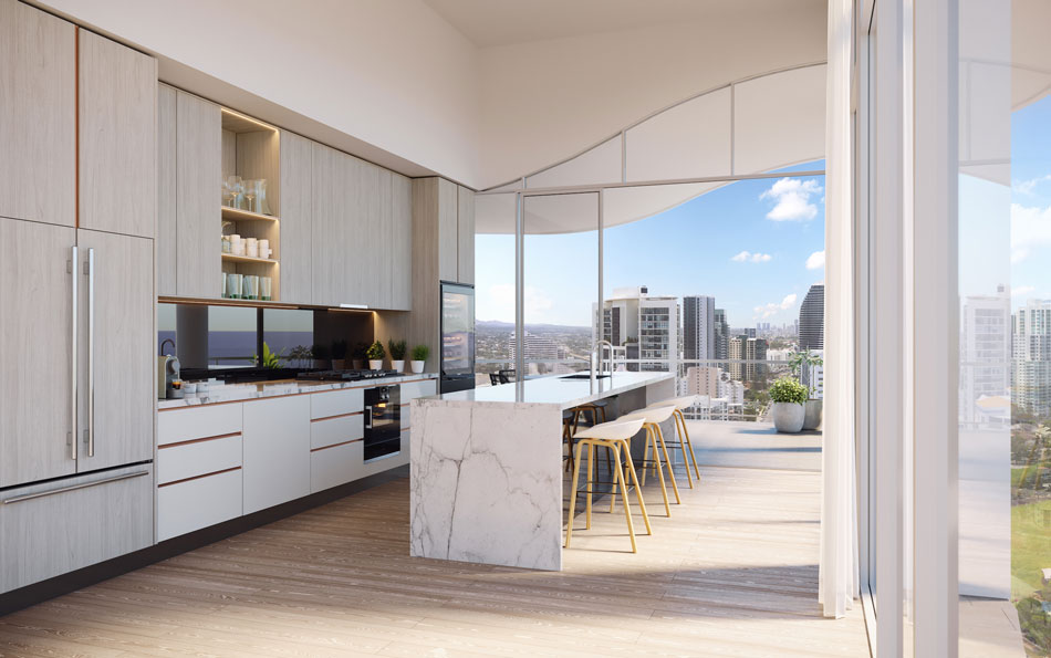Artist's impression inside one of the Naia Penthouses at Mermaid Beach, Gold Coast