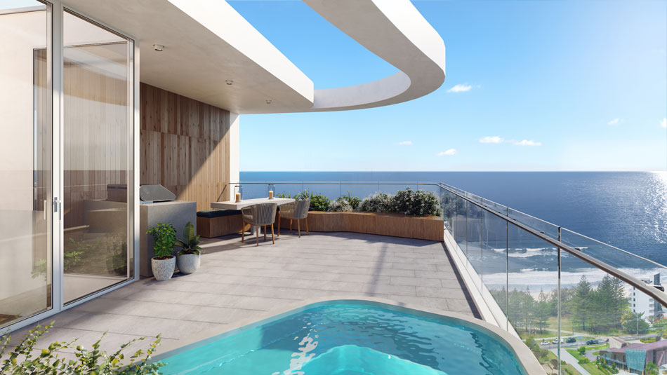 Artist's impression inside one of the Naia Penthouses at Mermaid Beach, Gold Coast