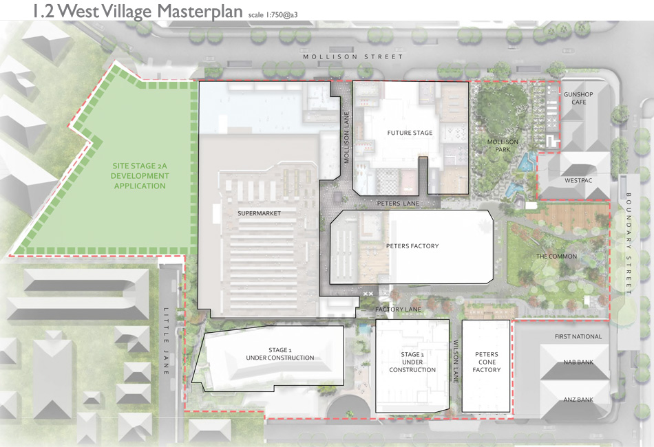 Proposed stage 2 area in relation to the West Village masterplan
