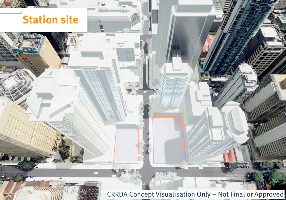 Cutaway image showing the Cross River Rail tunnel and Albert Street station