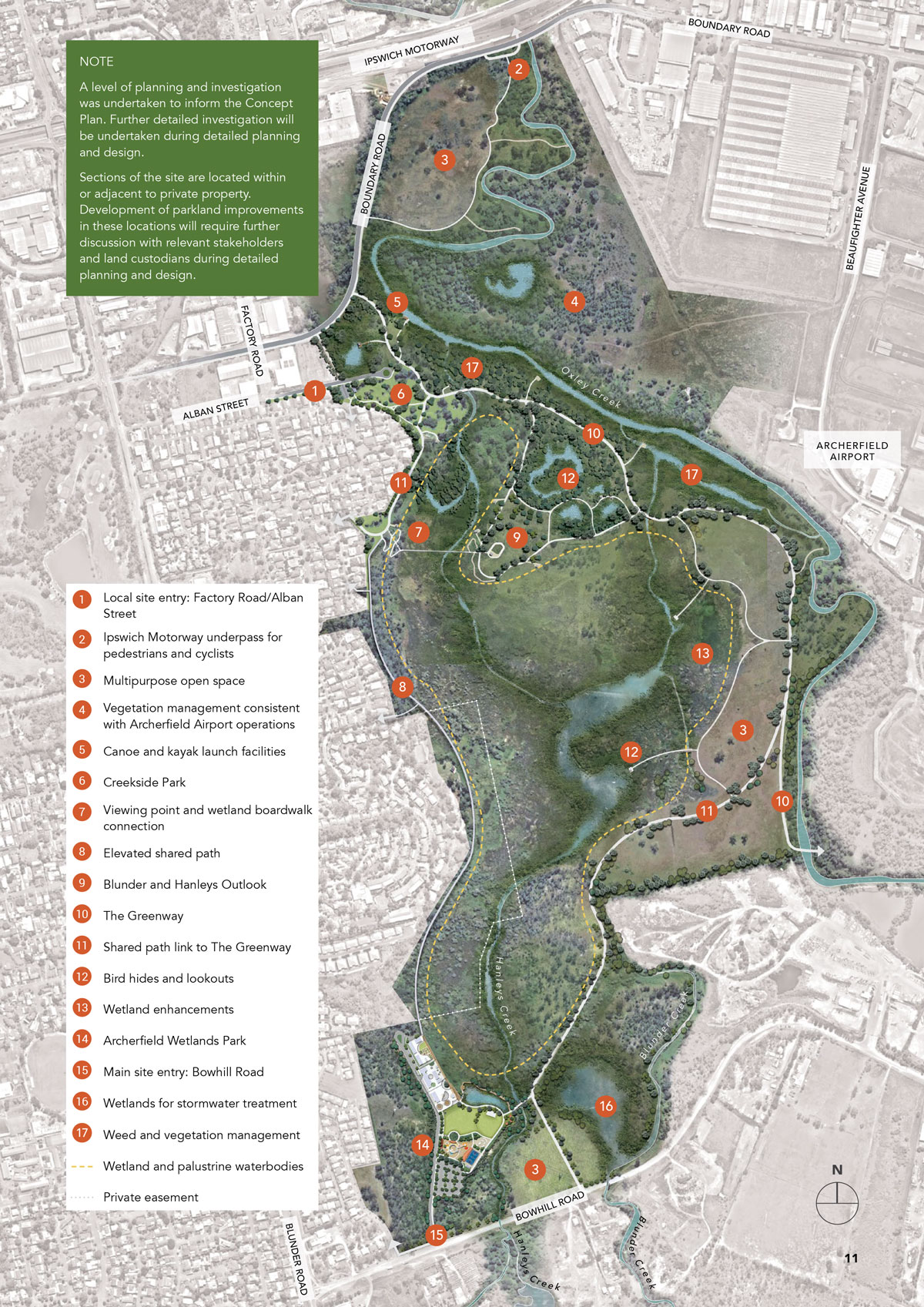 Draft plan map Archerfield Wetlands section of Oxley Creek Transformation
