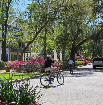 A cyclist on the quiet streets of Habersham, SC. Source: CNU