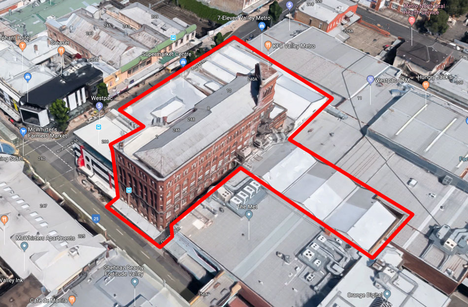 Outline of the Walton's building, Fortitude Valley