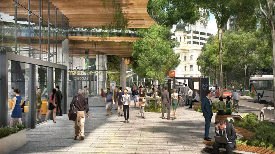 Artist's impression of Eagle Street as part of Dexus' updated 'Waterfront Brisbane' proposal