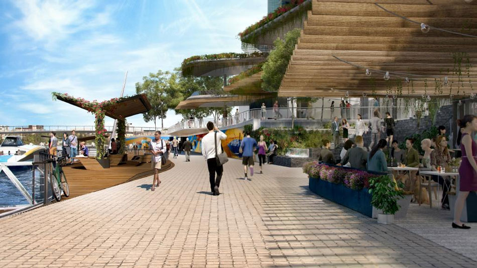 Artist's impression of prominade as part of Dexus' updated 'Waterfront Brisbane' proposal