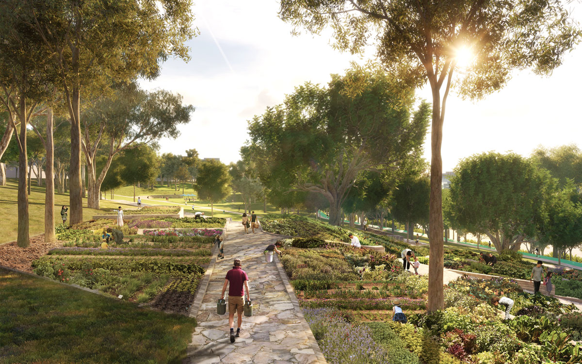 Artist's impression of 'Springhill Common' as part of the Victoria Park first concept