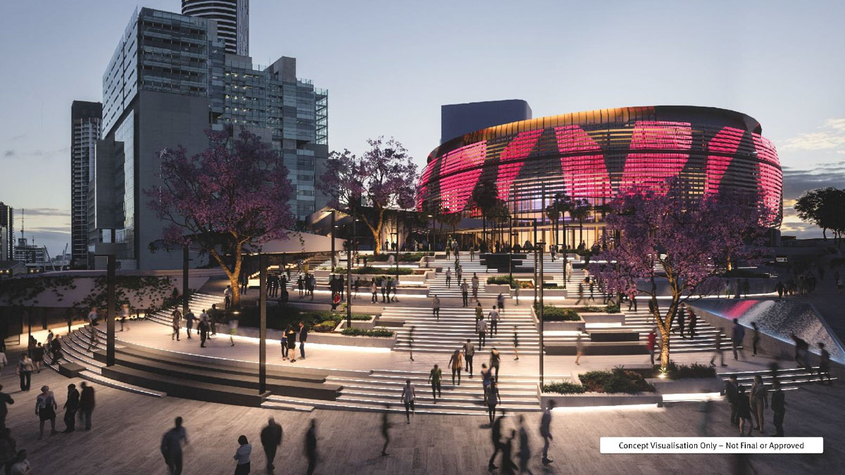 Artist's impression of a concept Brisbane Live design showing new public square