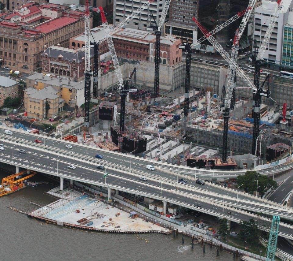 Aerial shot of Queen's Wharf Construction. Source: Destination Brisbane Consortium