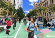Artist's impression of pop up bike lanes along George Street. Source: Bicycle Queensland