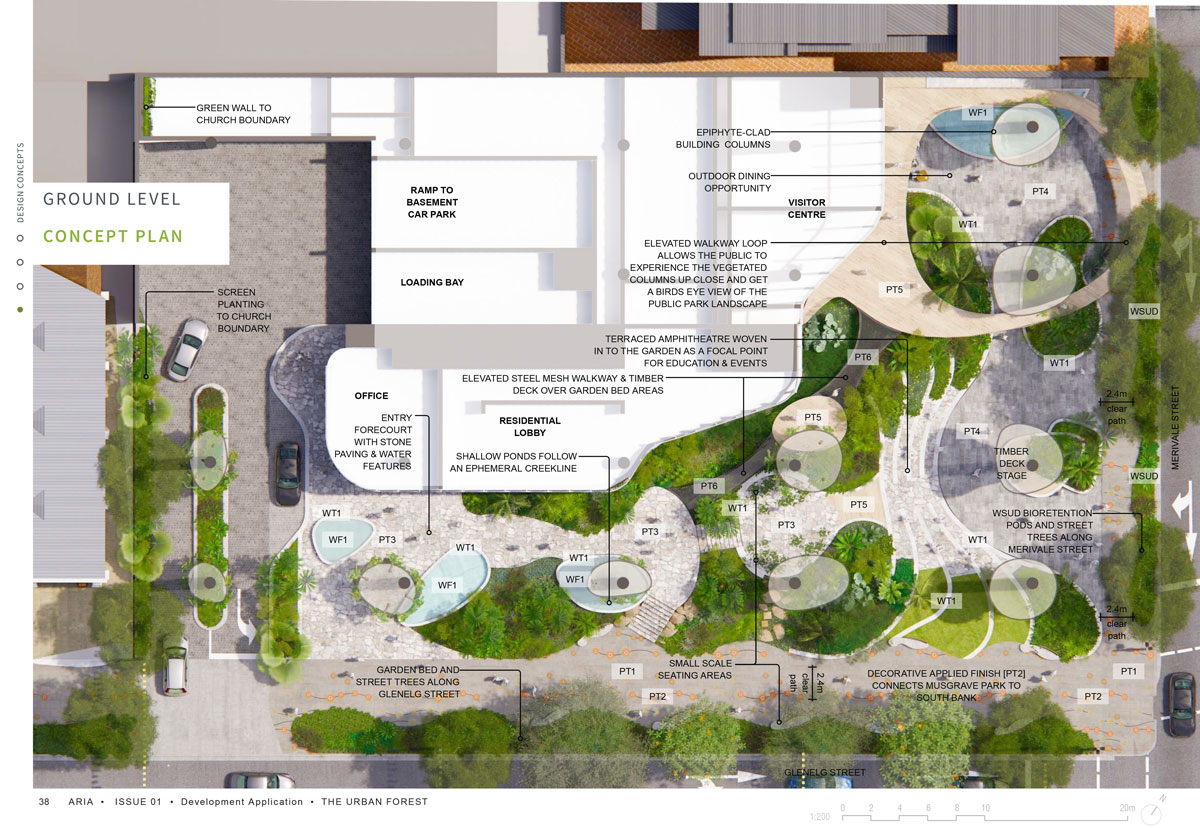 Proposed ground floor landscaping plan by Lat27 of Aria's Urban Forest proposal