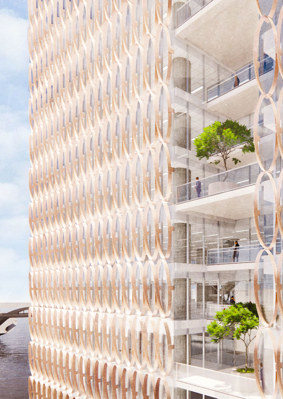 Architectural rendering of the facade design of 205 North Quay, Brisbane CBD