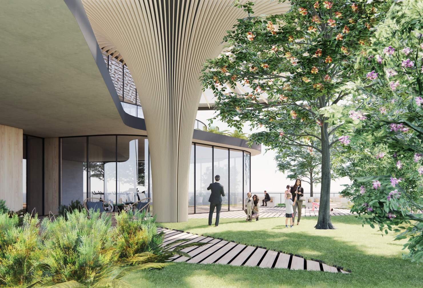 Artist's impression of the rooftop park on top of Aria's Urban Forest development in South Brisbane