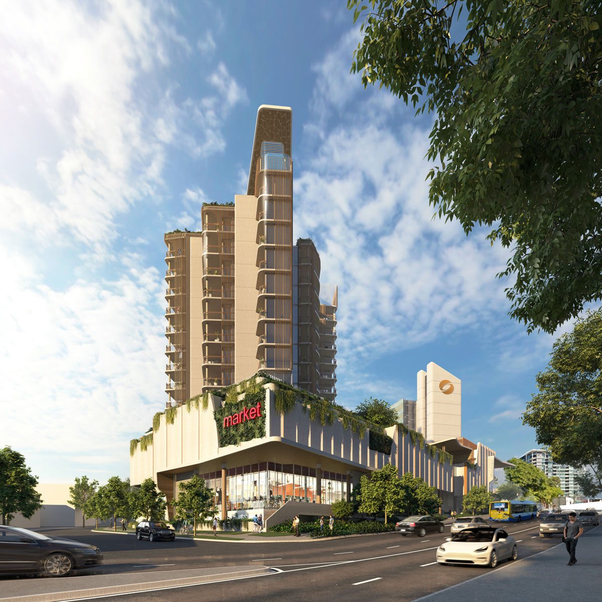 Architectual rendering of proposed residential tower as part of the Hudson Common redevelopment in Albion