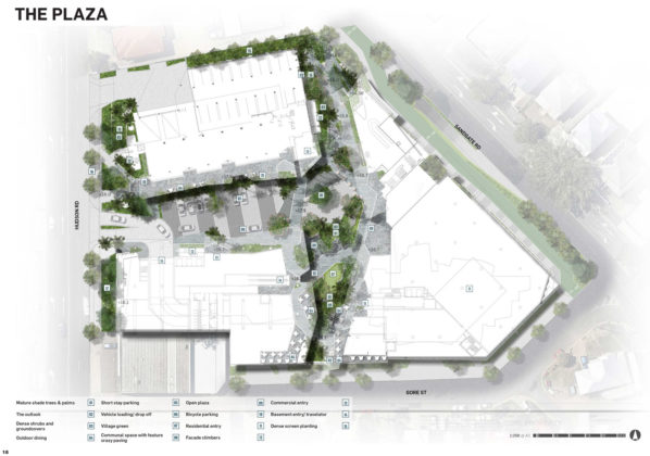 Plan of the proposed public plaza area as part of the Hudson Common redevelopment in Albion