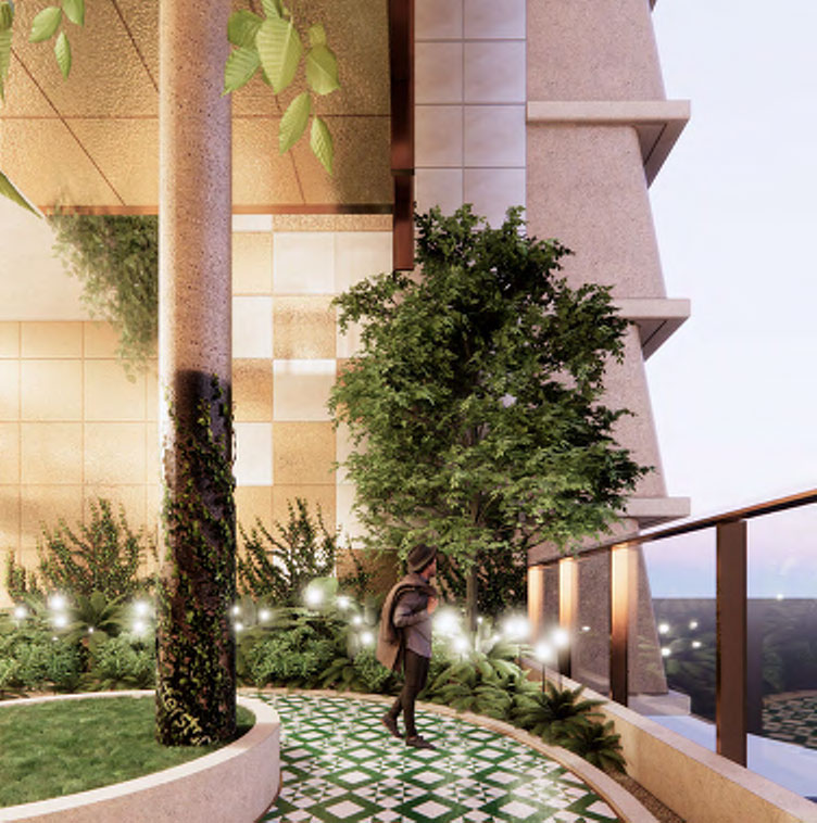 Architectual rendering of the proposed 13-17 Cordelia Street, South Brisbane skygarden levels