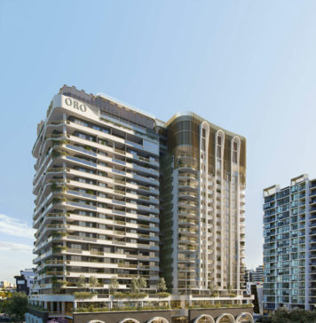 Architectual rendering of proposed 'Oro' mixed-use development at 75 Longland Street, Newstead