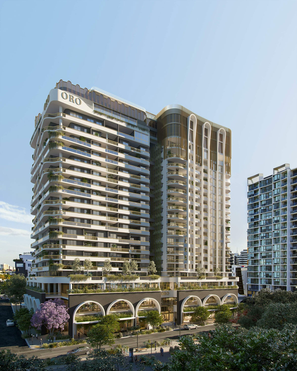 Architectual rendering of proposed 'Oro' mixed-use development at 75 Longland Street, Newstead