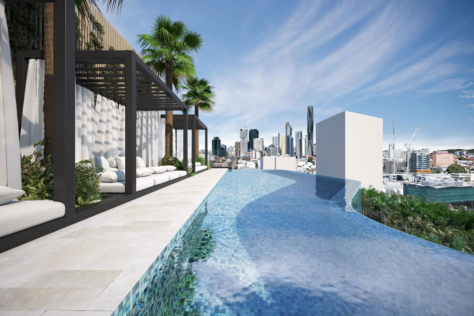 Architectural rendering of rooftop pool at 37 Wyandra St, Teneriffe