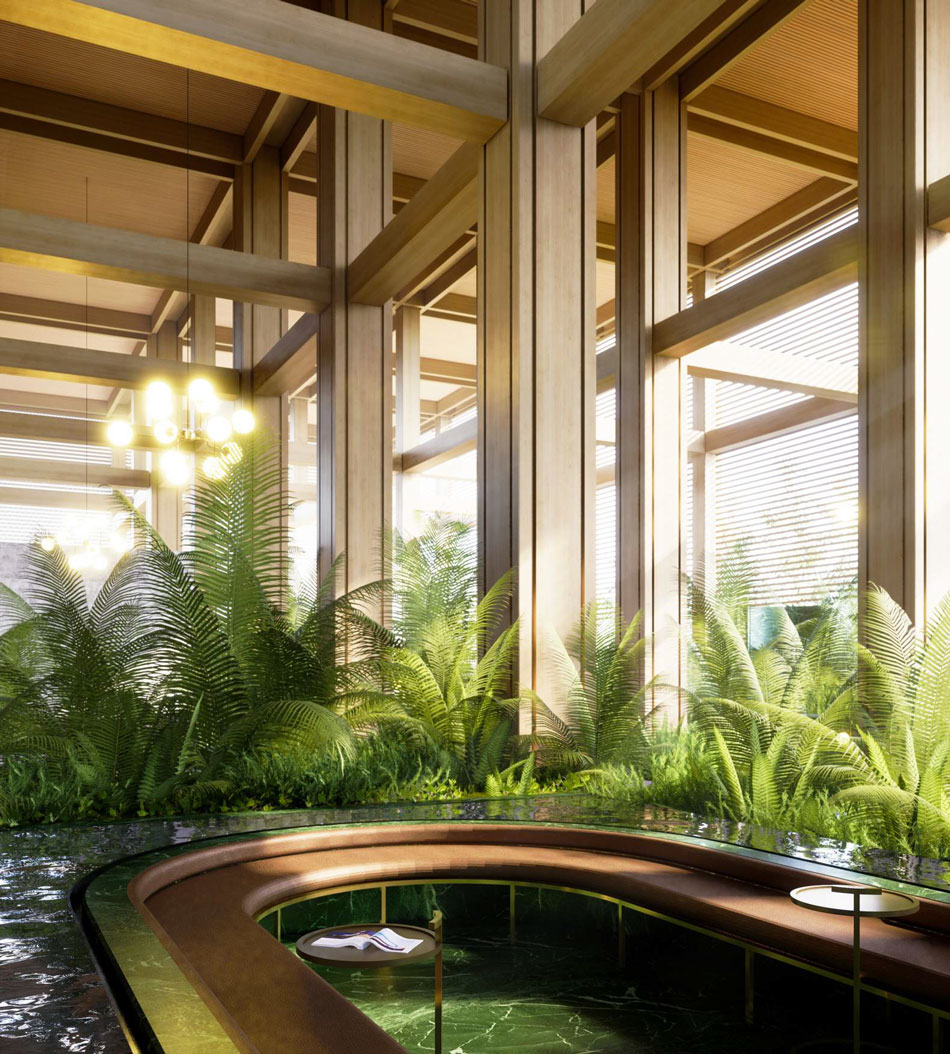 Architectual rendering of the ground floor garden room of 20-24 Edmondstone Street, South Brisbane