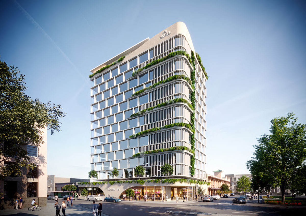 Architectural rendering of proposed FV Hotel at 624 Ann Street, Fortitude Valley