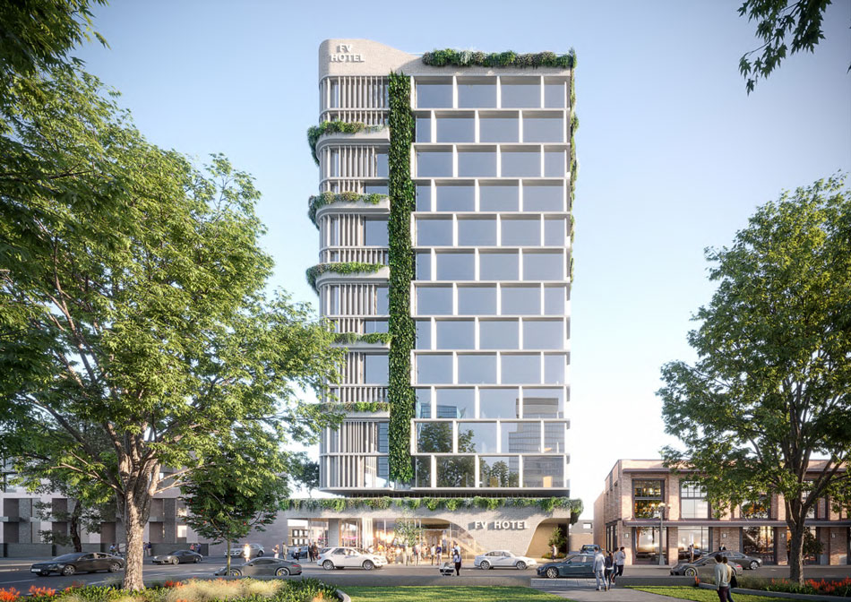 Architectural rendering of proposed FV Hotel at 624 Ann Street, Fortitude Valley