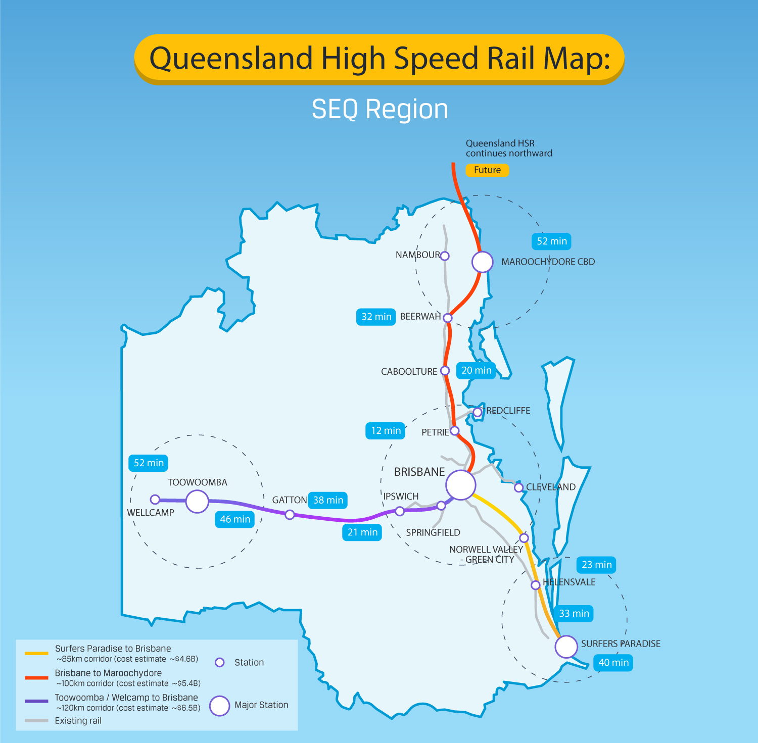 Possible Route for South East Queensland High Speed Rail