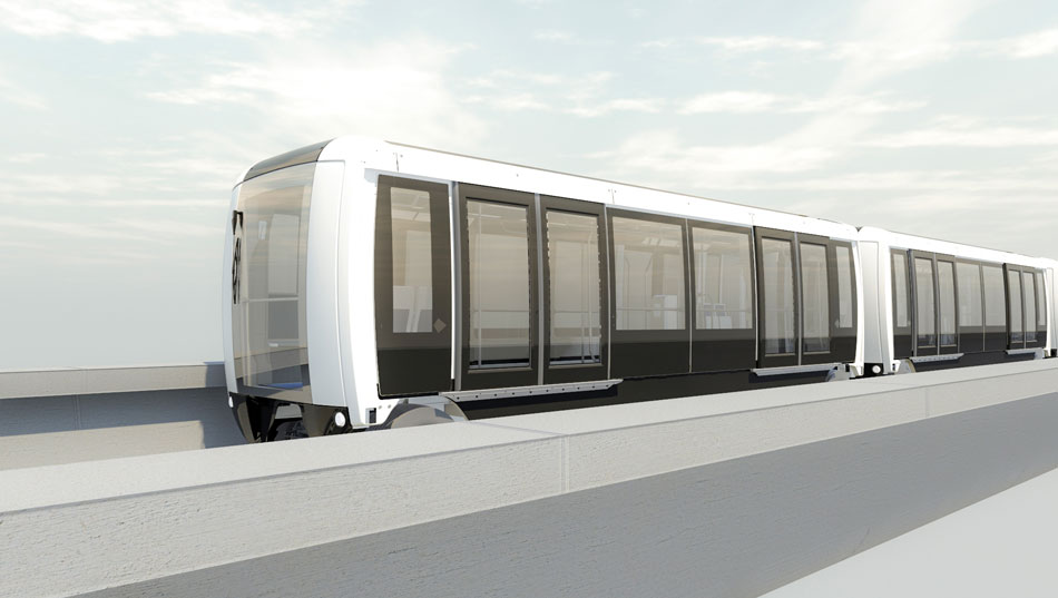 Rendering of proposed mass transit People Mover at Bangkok Airport by Siemens.