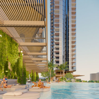Architectural rendering of SPG's 103 Ferny Avenue development resort amenities