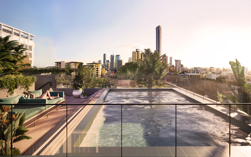 Architectural rendering of rooftop pool at Arklife Robertson Lane
