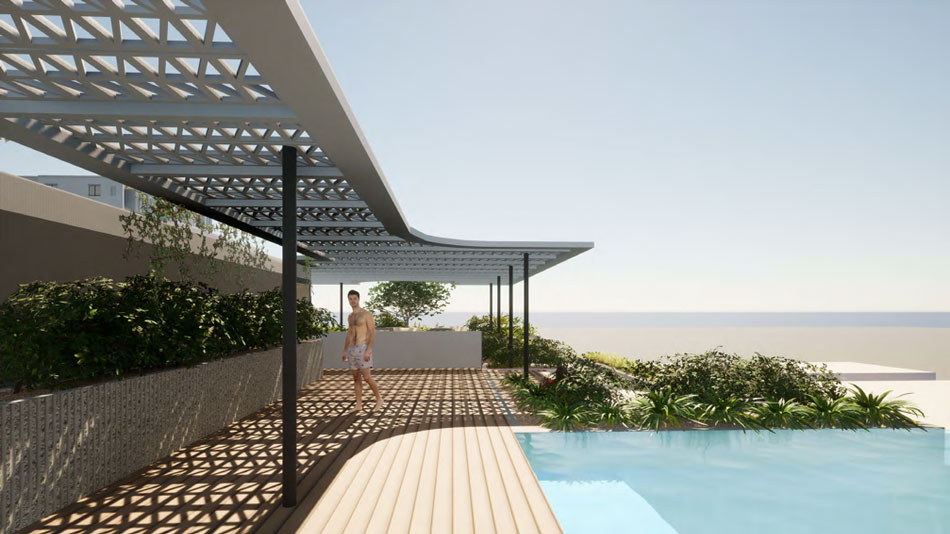 Architectural rendering of 28 Lissner Street, Toowong's rooftop pool deck