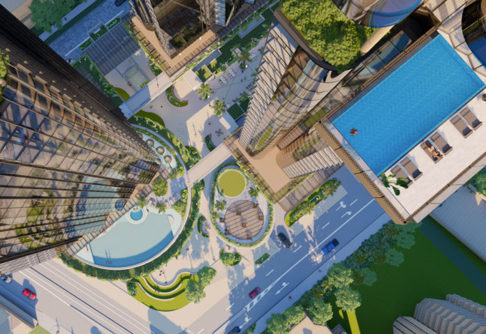 Architectural rendering of sky pool and ground below of 103 Ferny Avenue, Surfers Paradise