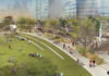 Architectural rendering of South Bank's expanded parkland as part of the Brisbane City Council's draft Kurilpa Masterplan