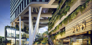 Architectural rendering of the foyer of Mirvac's 200 Turbot Street commercial tower