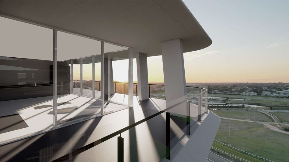 Architectural rendering of Mirvac's second stage of Brisbane Racecourse Redevelopment (balcony view)