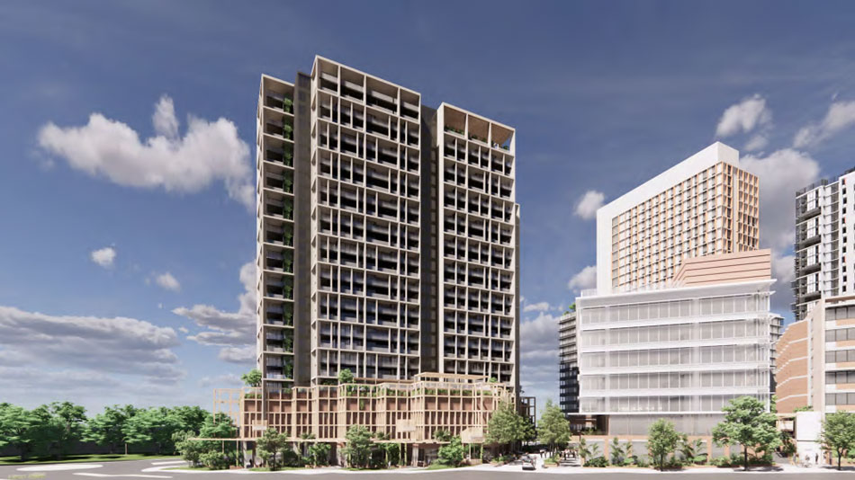 Architectural rendering of 'The Terraces' residential tower at Buranda TOD