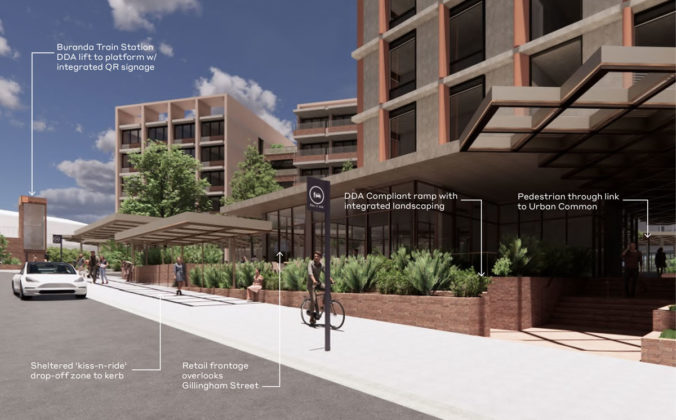 Architectural rendering of public realm space at Buranda TOD