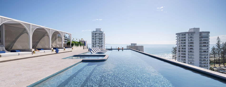 Architectural rendering of Esprit rooftop pool deck