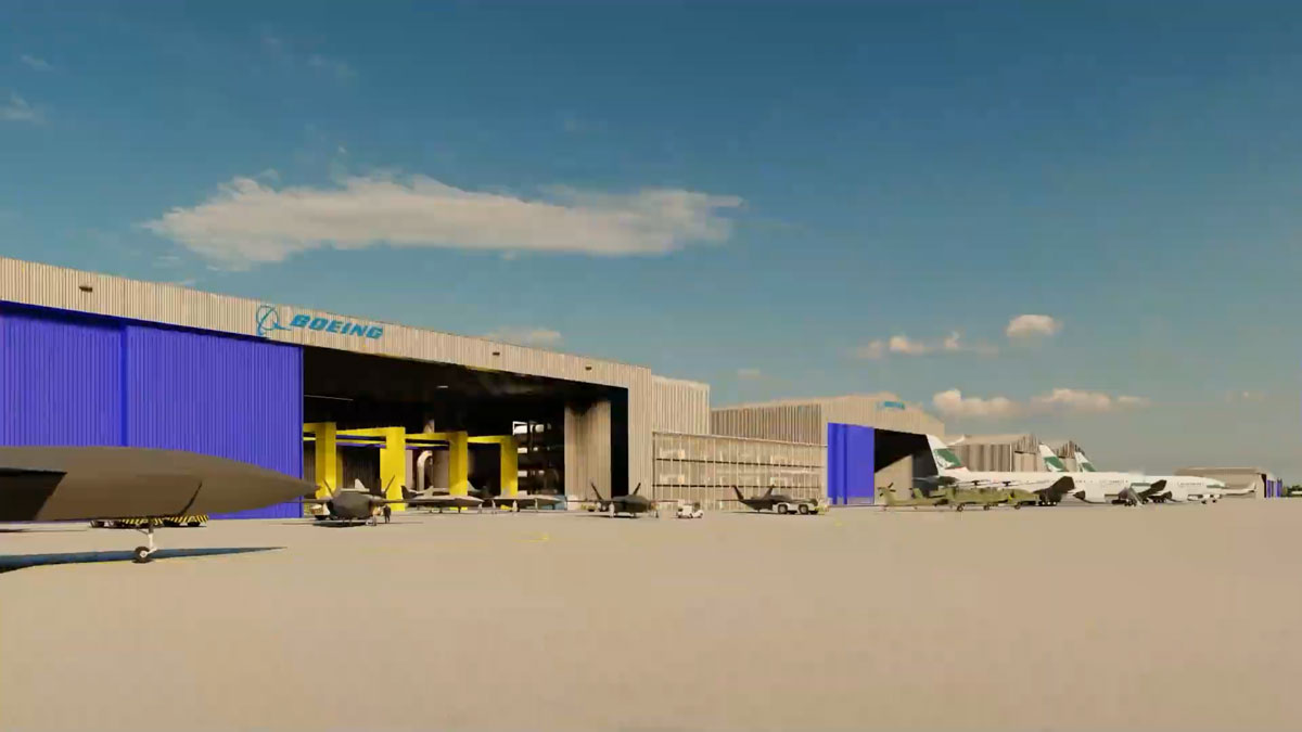 Architectural rendering of Wellcamp Aerospace Precinct airfield with Boeing Advanced Manufacturing Facility