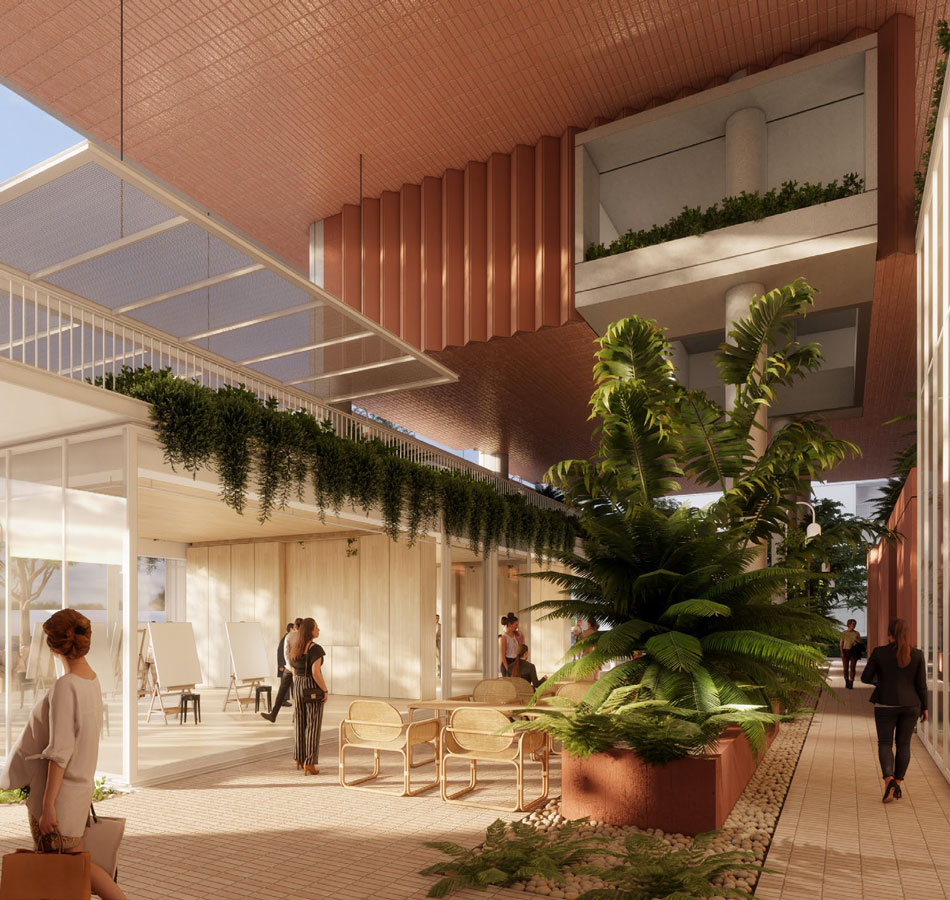 Architectural rendering of the ground level of proposed 9 Overend Street, East Brisbane
