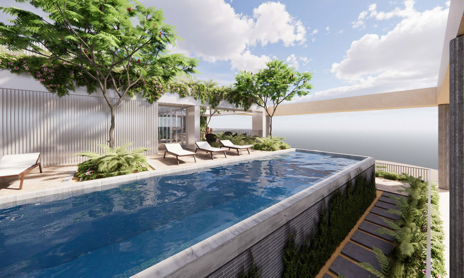 Architectural rendering of the proposed rooftop pool of Goldfields' Milton proposal