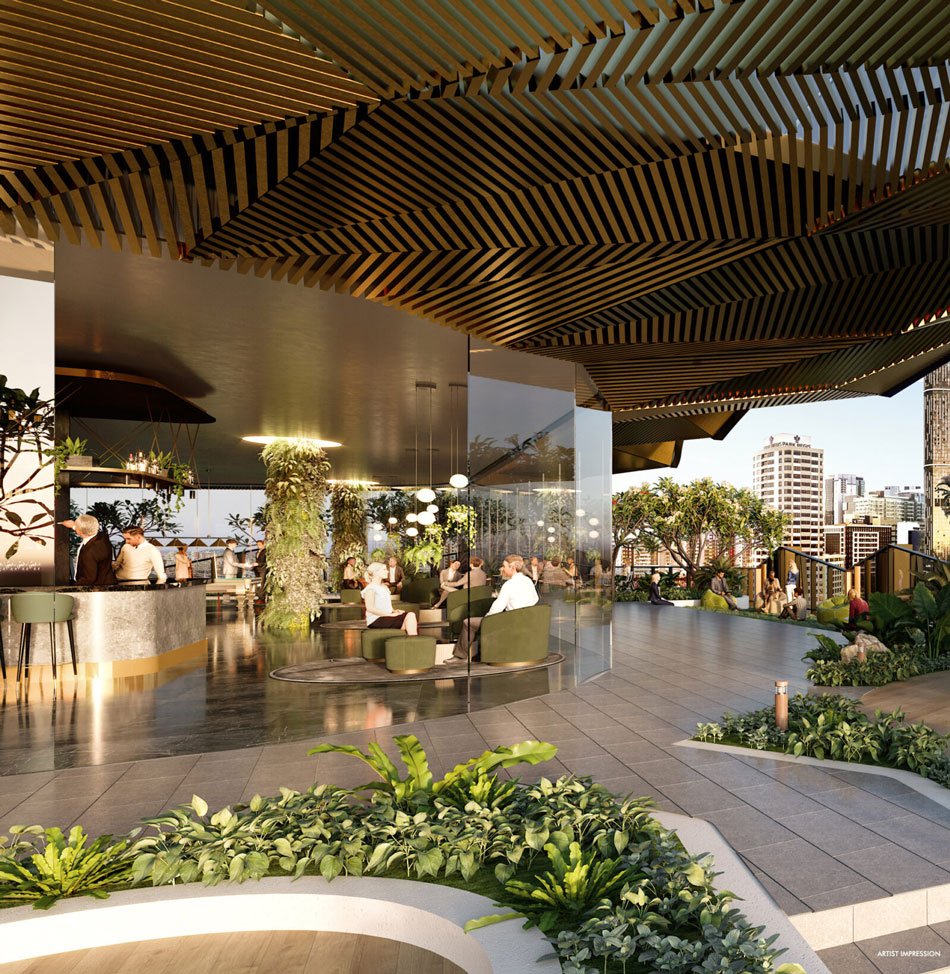 Architectural rendering of the roof terrace of 19 Eagle Terrace by Morris Property Group