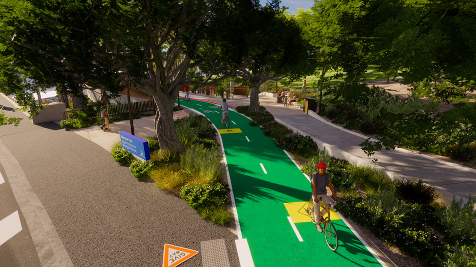 Architectural rendering of pedestrian and cycle paths in Newstead Park